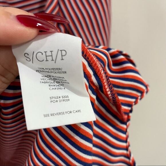 Cabi Franklin Patriot Stripe Red White Split Neck Blouse Button Sleeve Sz Small - Picture 11 of 12